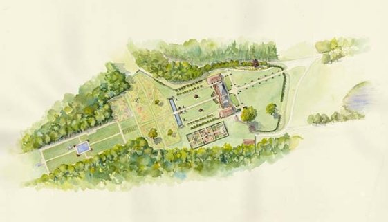 Illustration of proposed historical garden restoration In Normandy, France