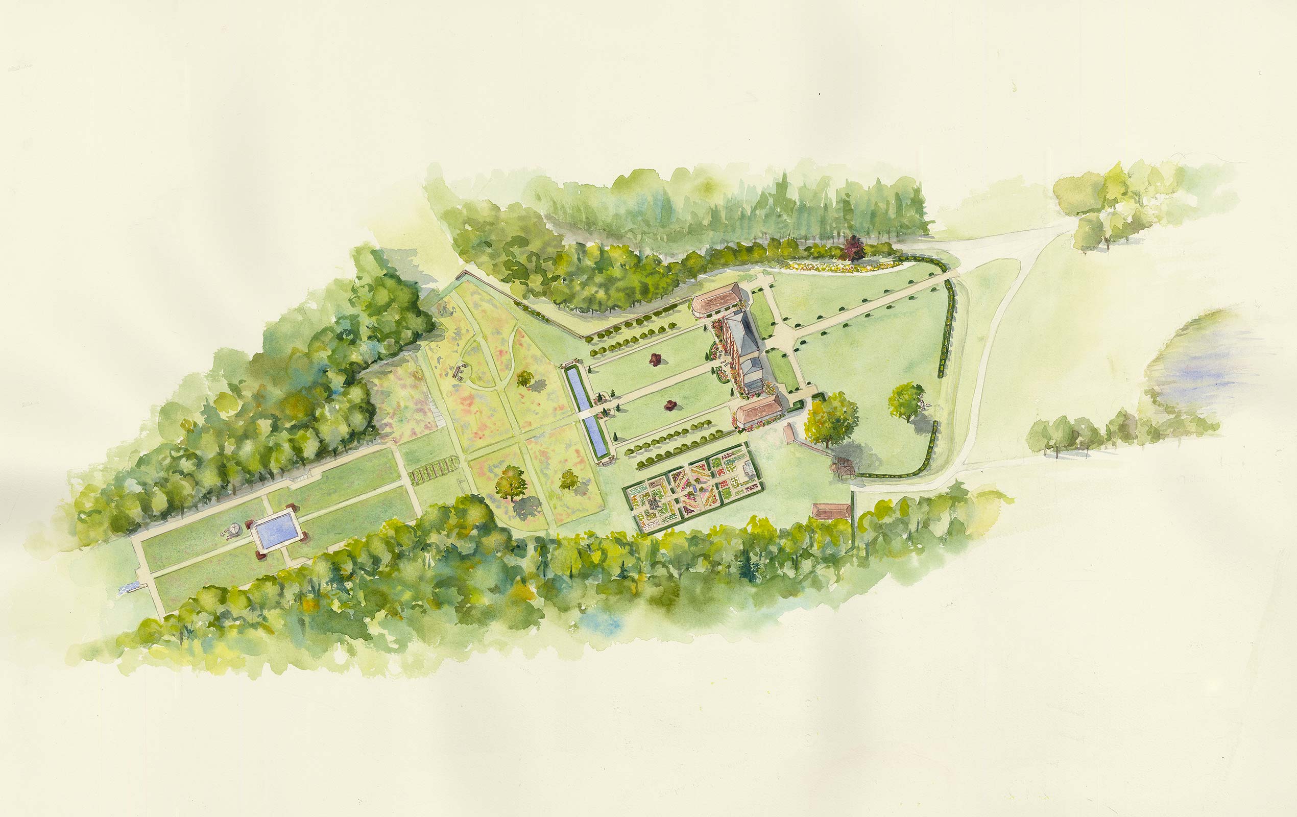 Illustration of proposed historical garden restoration In Normandy, France