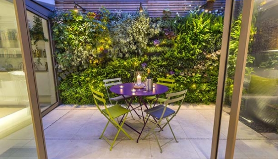 Kelso Place small patio with lush green walls